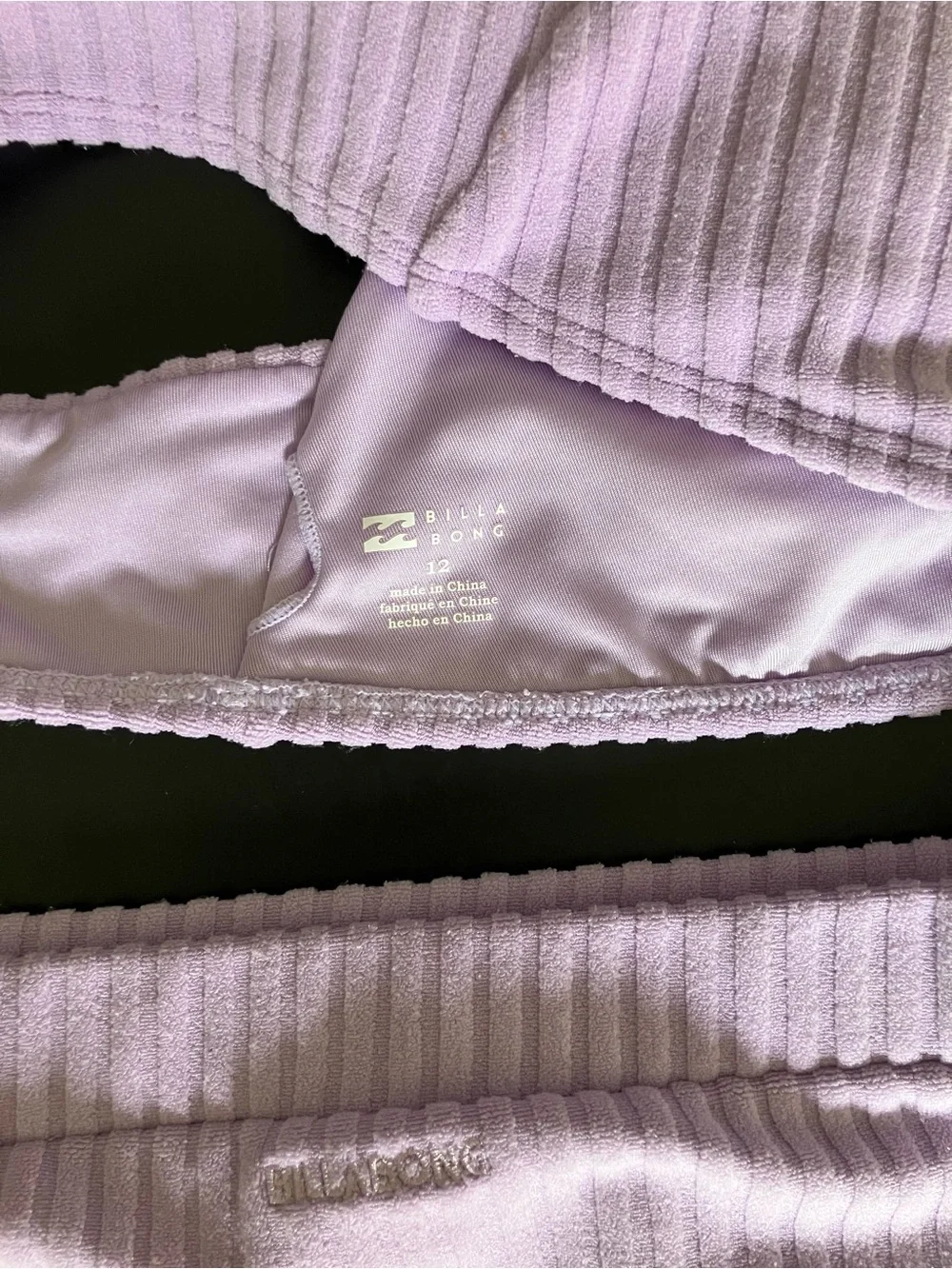 Billabong Girl Size 12 Ribbed Light Purple Lilac Bikini